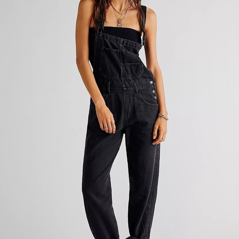 Free People Ziggy Black Denim Overalls